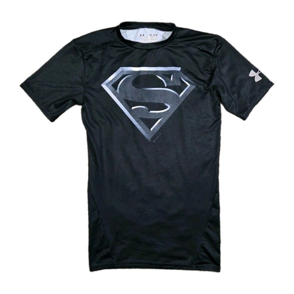 Mens Under Armour Superman HeatGear Compression T Shirt Black Large
